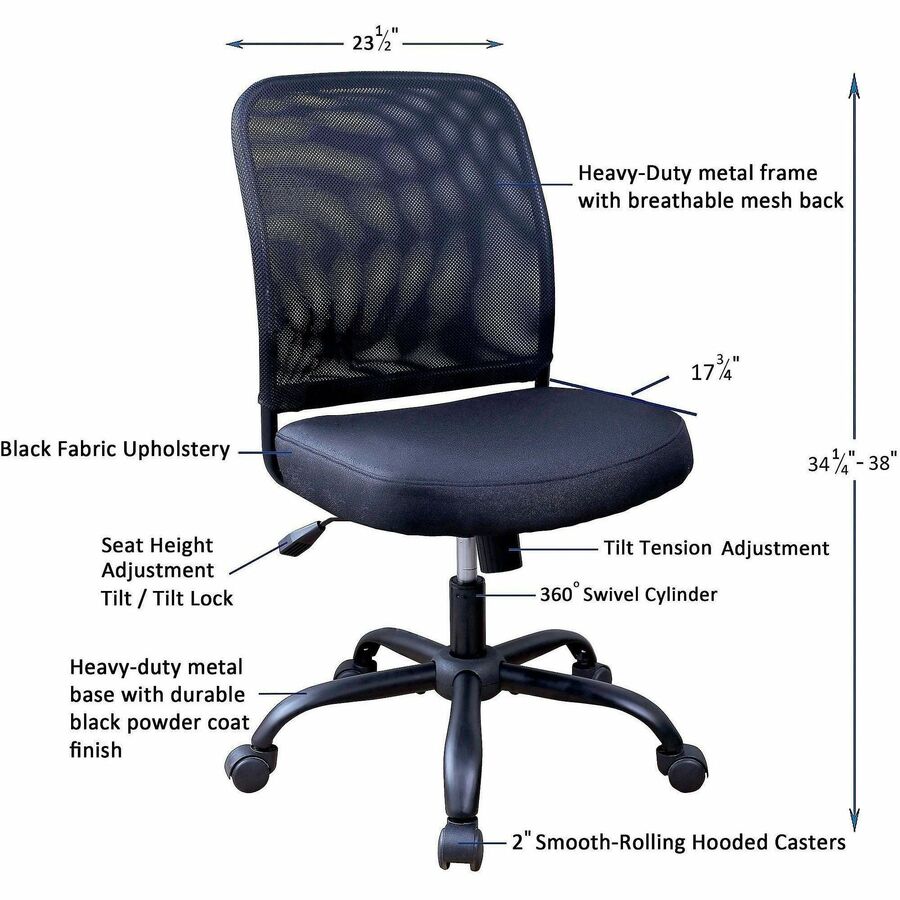 Image of NuSparc FCH302MFNBK Soho Mesh-Back Task Chair, Fabric Seat Material, Mesh Back Material, Metal Frame Material, Black, 1 Each