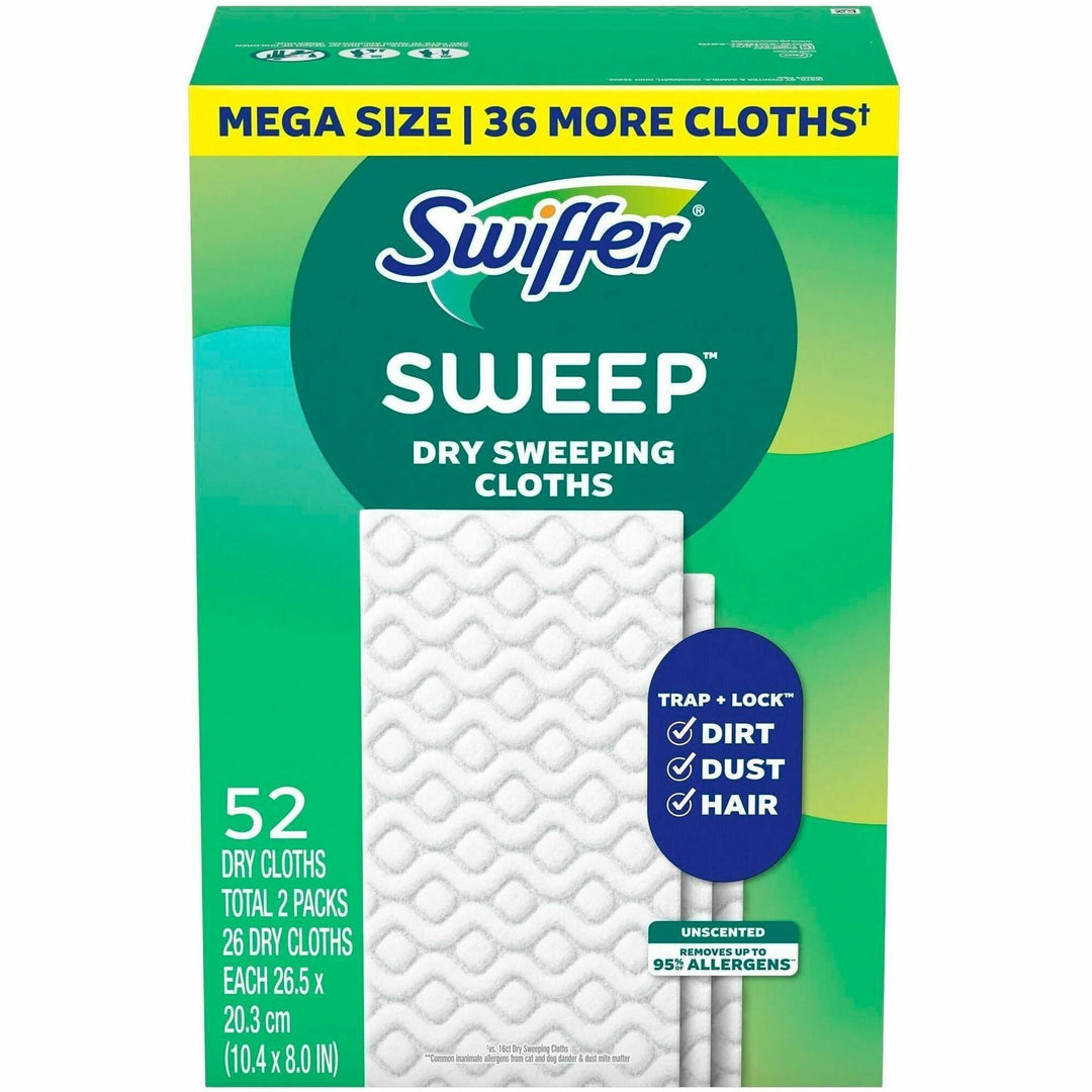 Image of Swiffer 81216CT Sweeper Dry Cloths Refill, 8" W x 10.4" Length, Residue-free, Unscented, Textured, Green, 3 / Carton