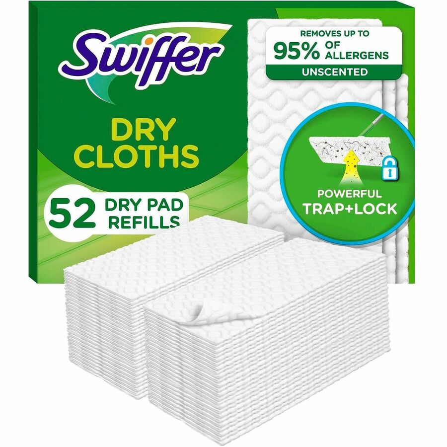 Image of Swiffer 81216CT Sweeper Dry Cloths Refill, 8" W x 10.4" Length, Residue-free, Unscented, Textured, Green, 3 / Carton
