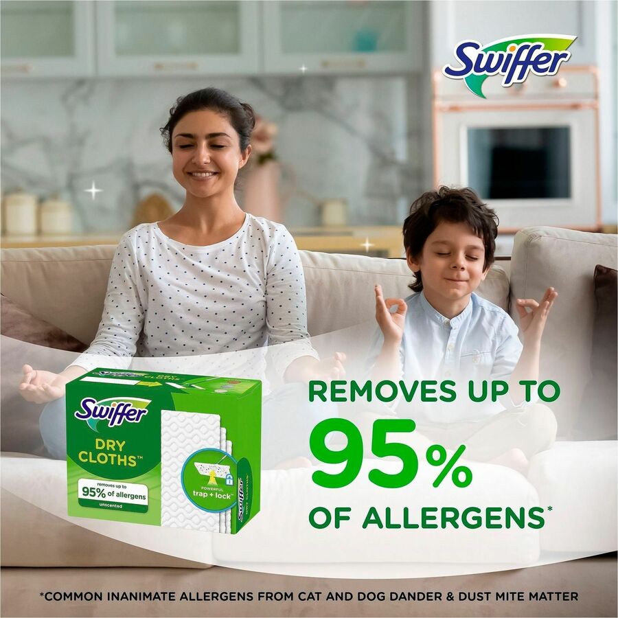 Image of Swiffer 81216CT Sweeper Dry Cloths Refill, 8" W x 10.4" Length, Residue-free, Unscented, Textured, Green, 3 / Carton