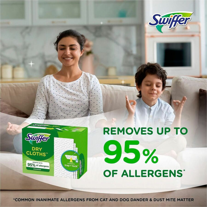 Image of Swiffer 81216CT Sweeper Dry Cloths Refill, 8" W x 10.4" Length, Residue-free, Unscented, Textured, Green, 3 / Carton