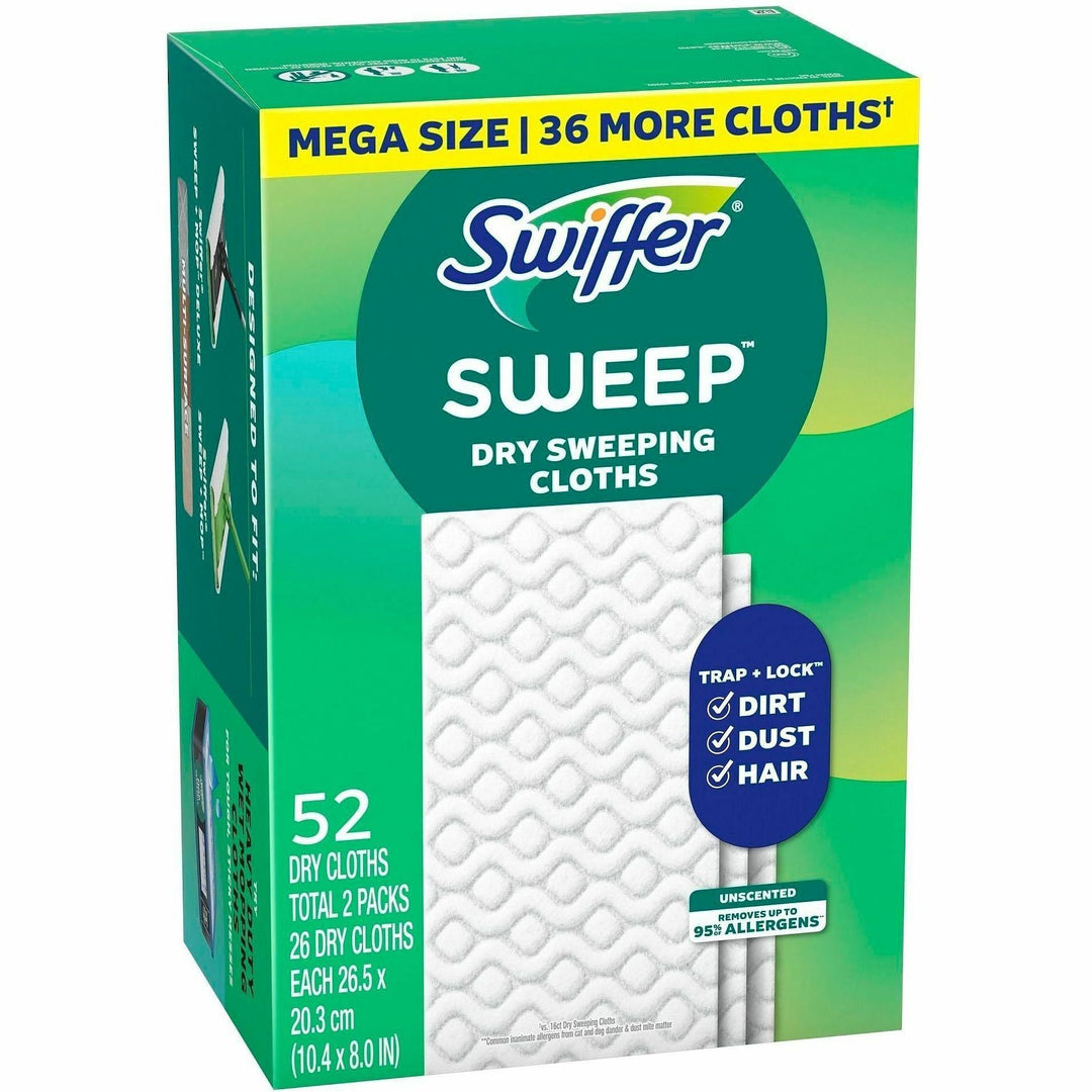 Image of Swiffer 81216CT Sweeper Dry Cloths Refill, 8" W x 10.4" Length, Residue-free, Unscented, Textured, Green, 3 / Carton