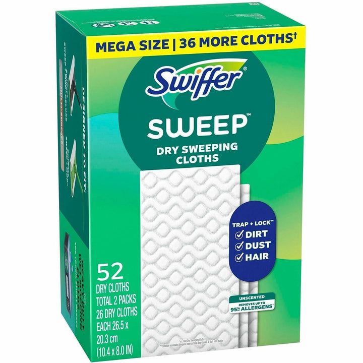 Image of Swiffer 81216CT Sweeper Dry Cloths Refill, 8" W x 10.4" Length, Residue-free, Unscented, Textured, Green, 3 / Carton