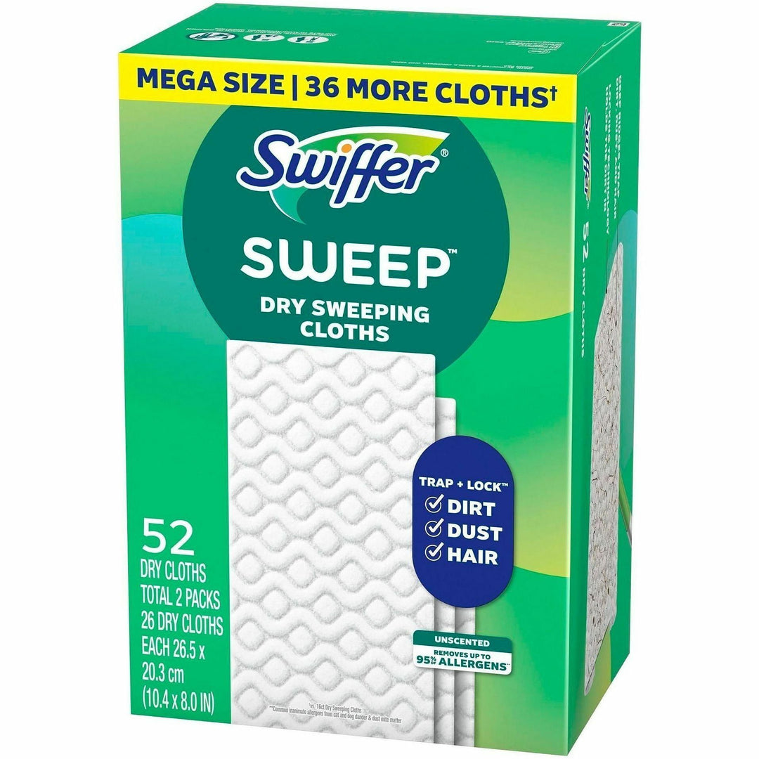 Image of Swiffer 81216CT Sweeper Dry Cloths Refill, 8" W x 10.4" Length, Residue-free, Unscented, Textured, Green, 3 / Carton