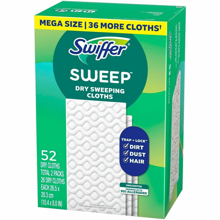 Image of Swiffer 81216CT Sweeper Dry Cloths Refill, 8" W x 10.4" Length, Residue-free, Unscented, Textured, Green, 3 / Carton