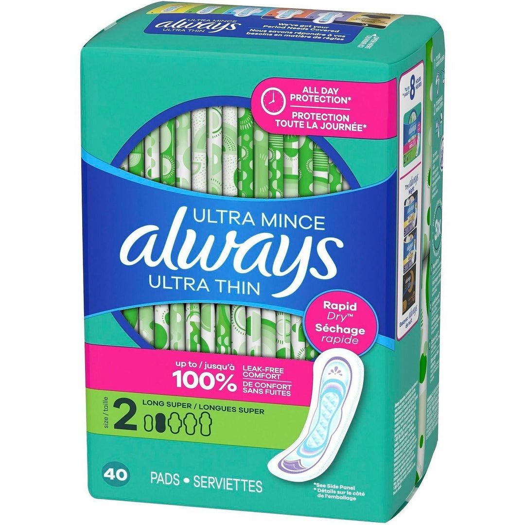 Image of Always 12853 Ultra Thin Size 2 Long Super Pads, Unscented, Size 2, Super, Unscented, Absorbent, Anti-leak, Odor-absorbing, Comfortable, 40 / Pack