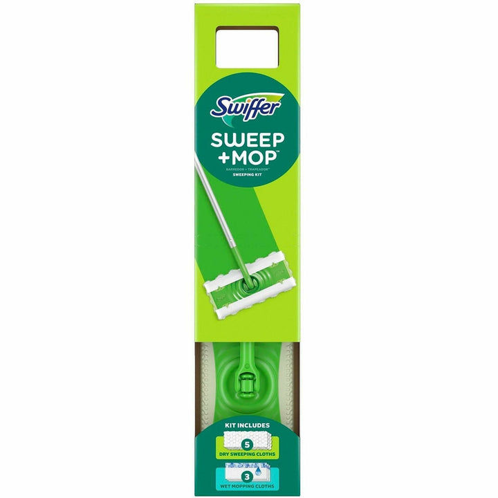 Image of Swiffer 16519 Sweep and Mop Deluxe, 2-in-1 Floor Mopping and Sweeping Kit, Heavy Duty, Durable, Green, 1 Each