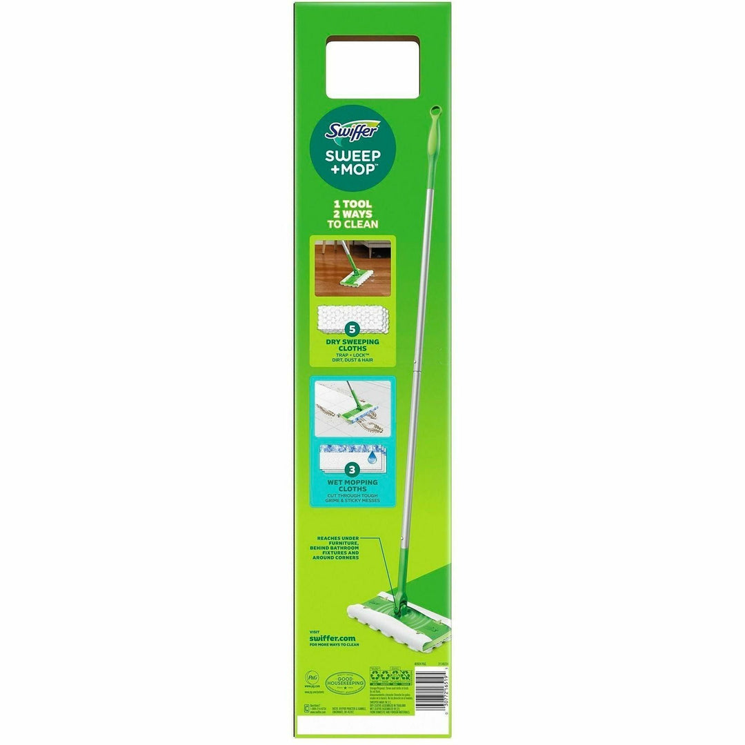 Image of Swiffer 16519 Sweep and Mop Deluxe, 2-in-1 Floor Mopping and Sweeping Kit, Heavy Duty, Durable, Green, 1 Each