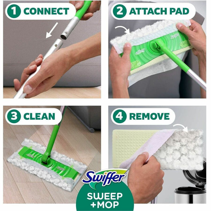 Image of Swiffer 16519 Sweep and Mop Deluxe, 2-in-1 Floor Mopping and Sweeping Kit, Heavy Duty, Durable, Green, 1 Each
