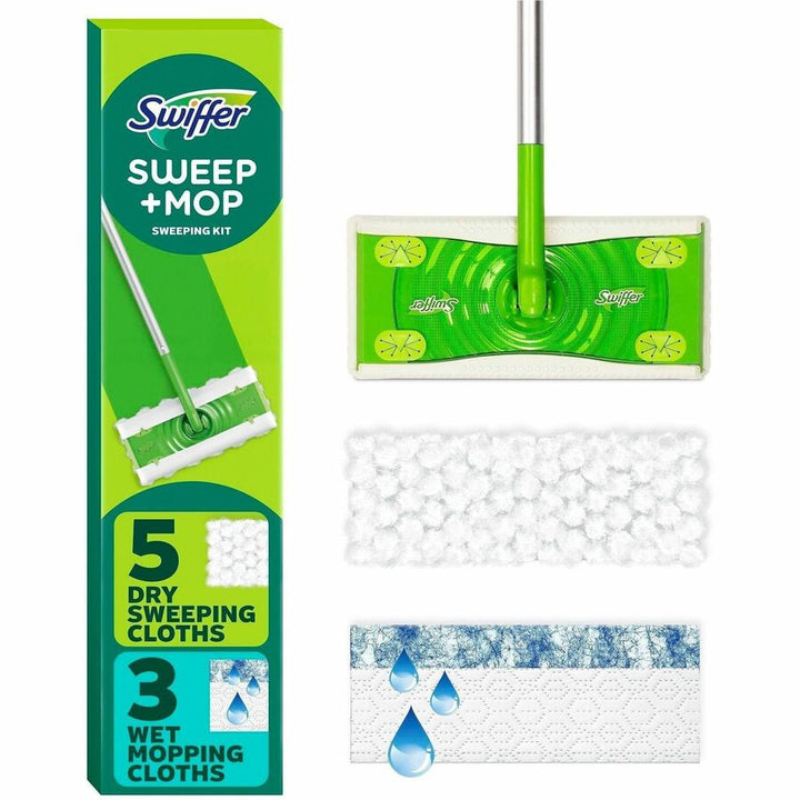 Image of Swiffer 16519 Sweep and Mop Deluxe, 2-in-1 Floor Mopping and Sweeping Kit, Heavy Duty, Durable, Green, 1 Each