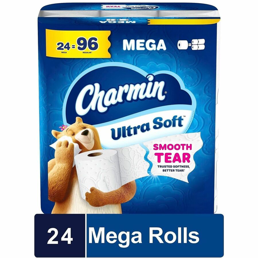 Image of Charmin 19268 Ultra Soft Mega Roll, 2 Ply, Mega, White, Paper, 24/Pack, 1 Carton
