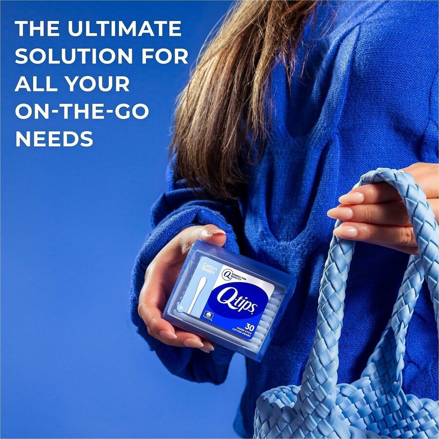 Image of Soapbox 22127 Q-tips Original Cotton Swabs Compact Travel Pack, Cotton, Blue, 3600 Cotton Swabs/Pack, 1 Carton