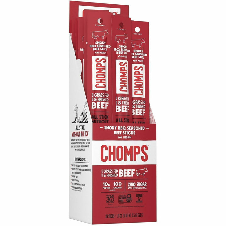 Image of CHOMPS CB24 Beef Jerky Sticks, Barbeque, 1.15 oz, 24 / Pack