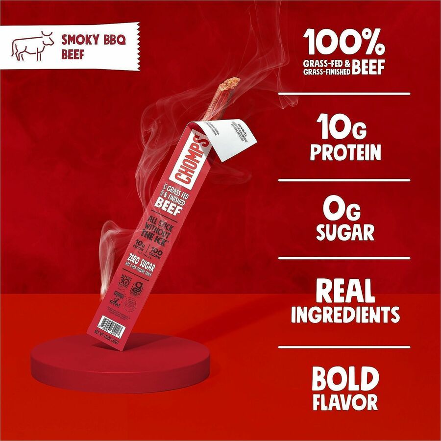 Image of CHOMPS CB24 Beef Jerky Sticks, Barbeque, 1.15 oz, 24 / Pack