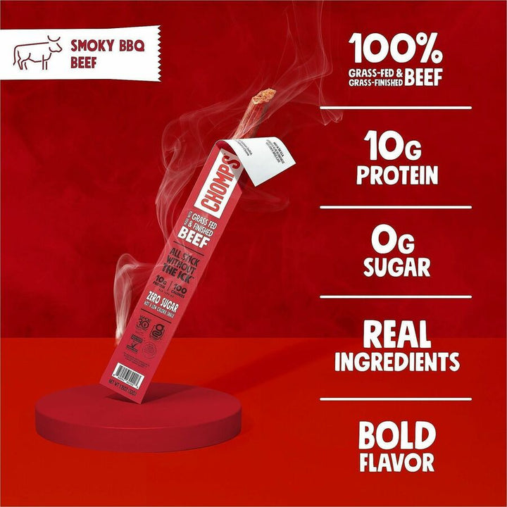 Image of CHOMPS CB24 Beef Jerky Sticks, Barbeque, 1.15 oz, 24 / Pack