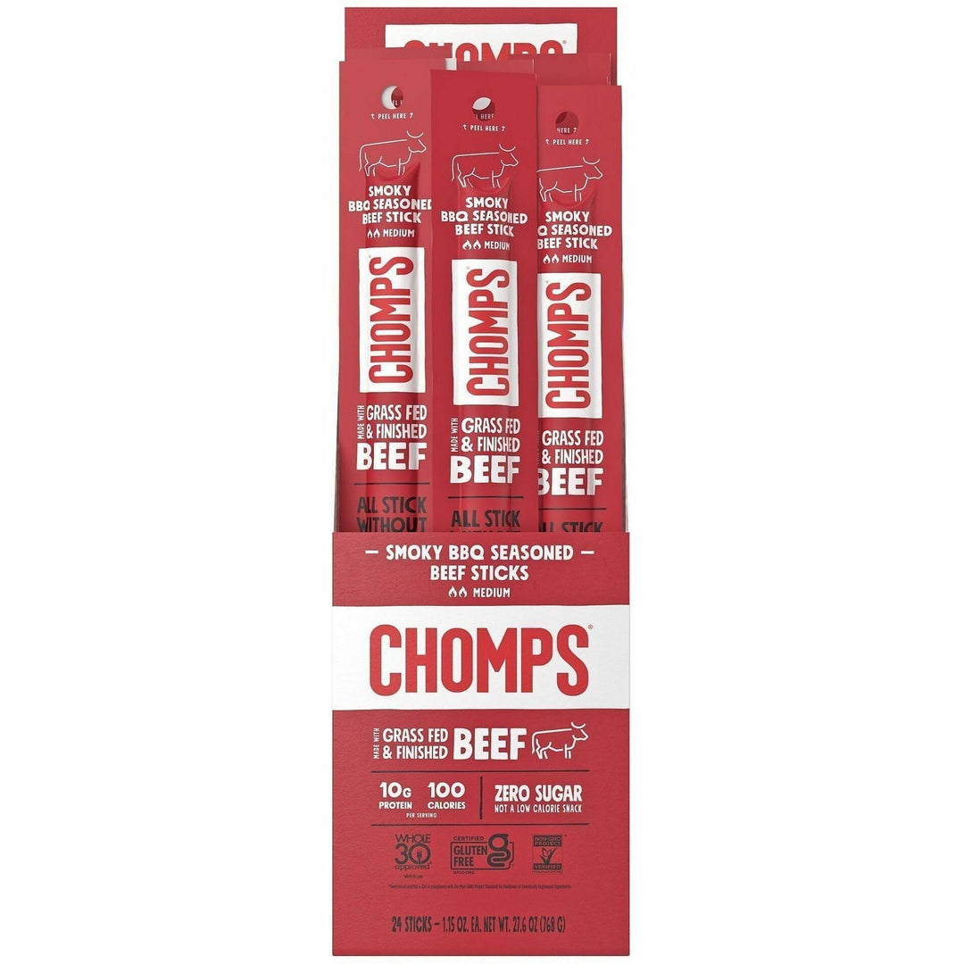 Image of CHOMPS CB24 Beef Jerky Sticks, Barbeque, 1.15 oz, 24 / Pack