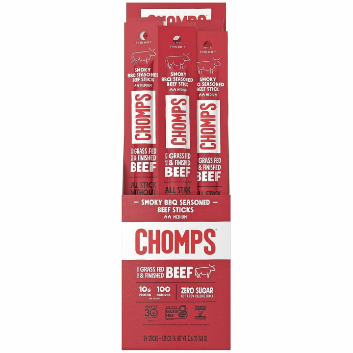 Image of CHOMPS CB24 Beef Jerky Sticks, Barbeque, 1.15 oz, 24 / Pack