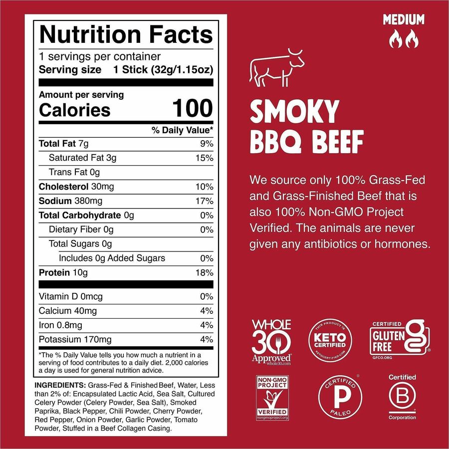 Image of CHOMPS CB24 Beef Jerky Sticks, Barbeque, 1.15 oz, 24 / Pack