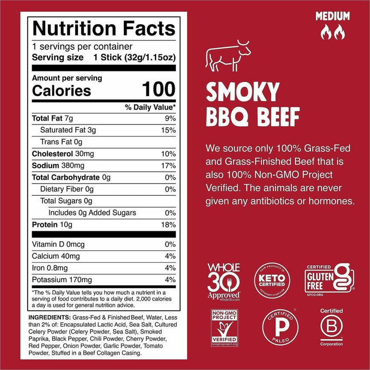 Image of CHOMPS CB24 Beef Jerky Sticks, Barbeque, 1.15 oz, 24 / Pack