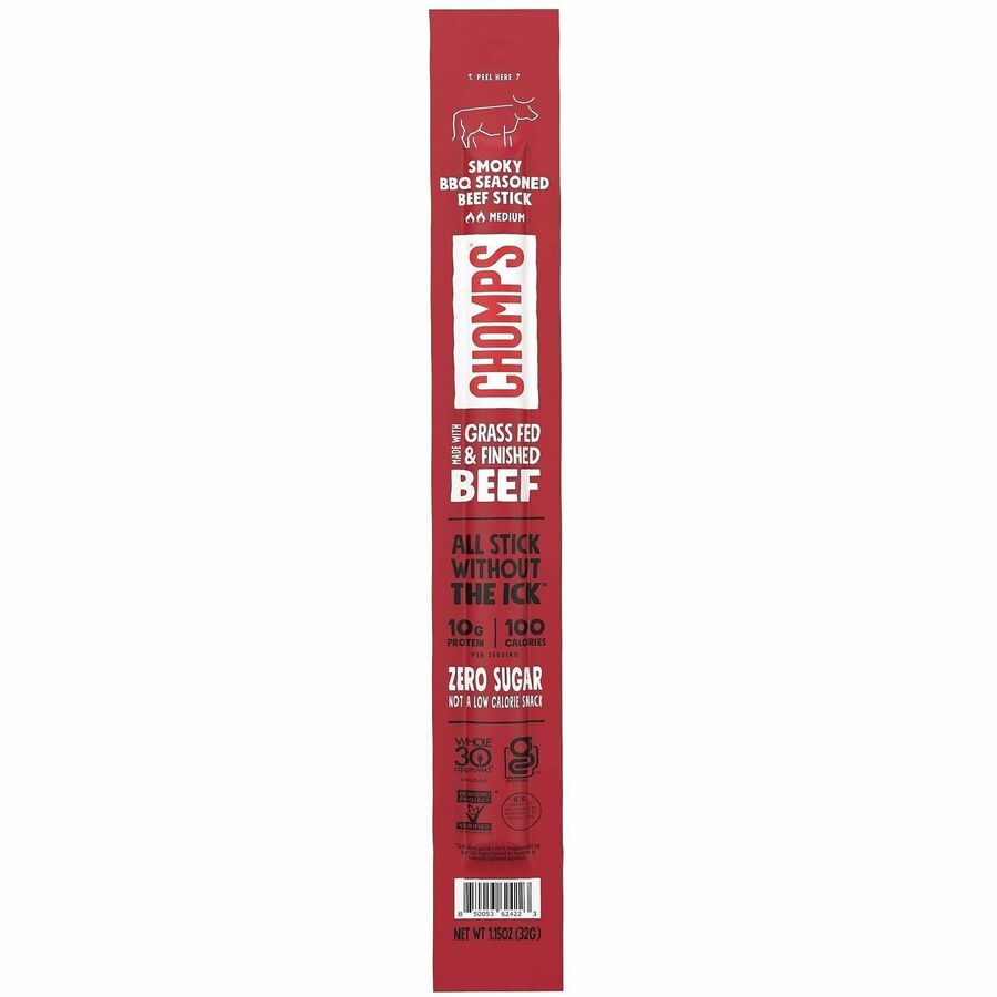 Image of CHOMPS CB24 Beef Jerky Sticks, Barbeque, 1.15 oz, 24 / Pack