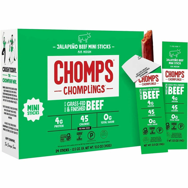 Image of CHOMPS LCJ24 Chomplings Jalepeno Beef Jerky Sticks, 0.50 oz, 24 / Pack