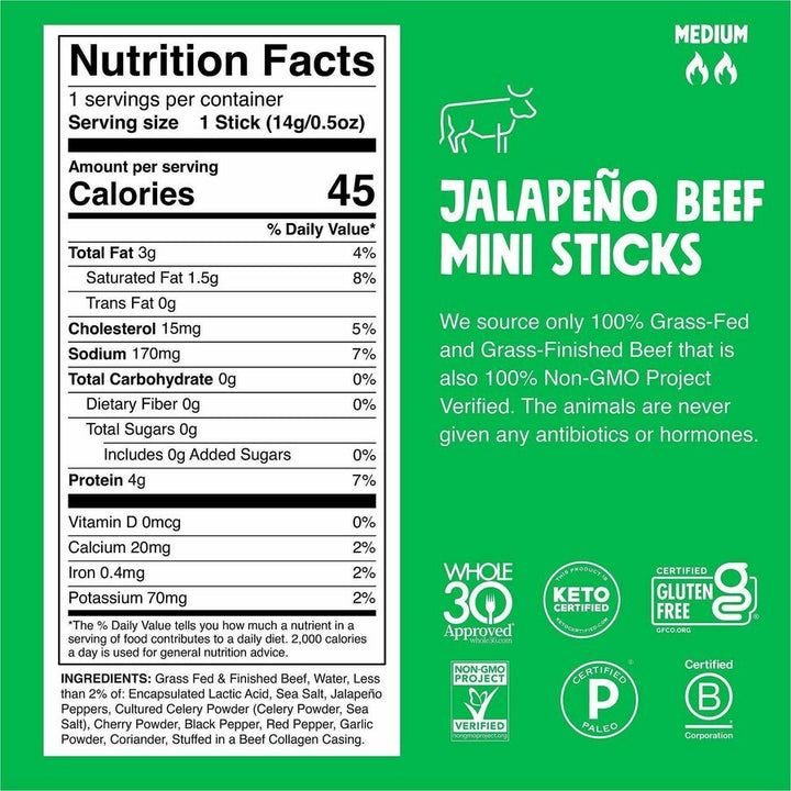 Image of CHOMPS LCJ24 Chomplings Jalepeno Beef Jerky Sticks, 0.50 oz, 24 / Pack