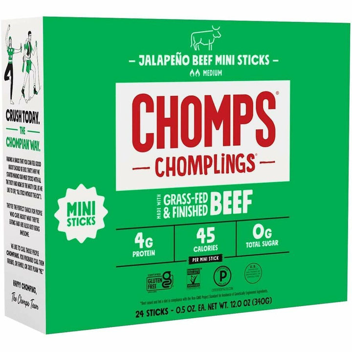 Image of CHOMPS LCJ24 Chomplings Jalepeno Beef Jerky Sticks, 0.50 oz, 24 / Pack