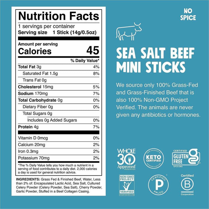 Image of CHOMPS LCSB24 Chomplings Sea Salt Beef Jerky Sticks, 0.50 oz, 24 / Pack