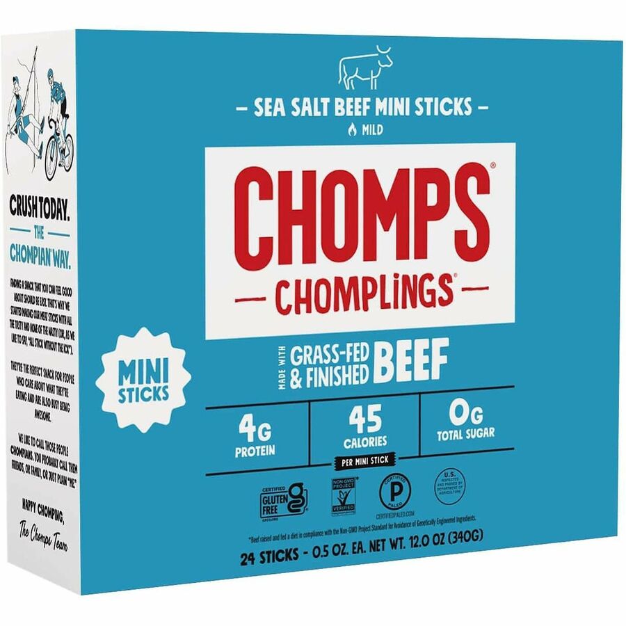 Image of CHOMPS LCSB24 Chomplings Sea Salt Beef Jerky Sticks, 0.50 oz, 24 / Pack
