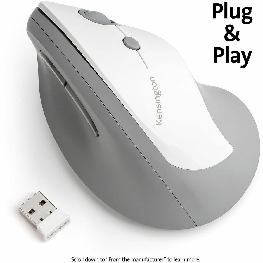 Image of Kensington® Pro Fit Ergo Vertical Wireless Mouse, 2.4 Ghz Frequency/65.62 Ft Wireless Range, Right Hand Use, Gray