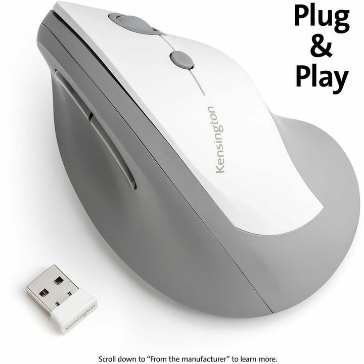 Image of Kensington® Pro Fit Ergo Vertical Wireless Mouse, 2.4 Ghz Frequency/65.62 Ft Wireless Range, Right Hand Use, Gray
