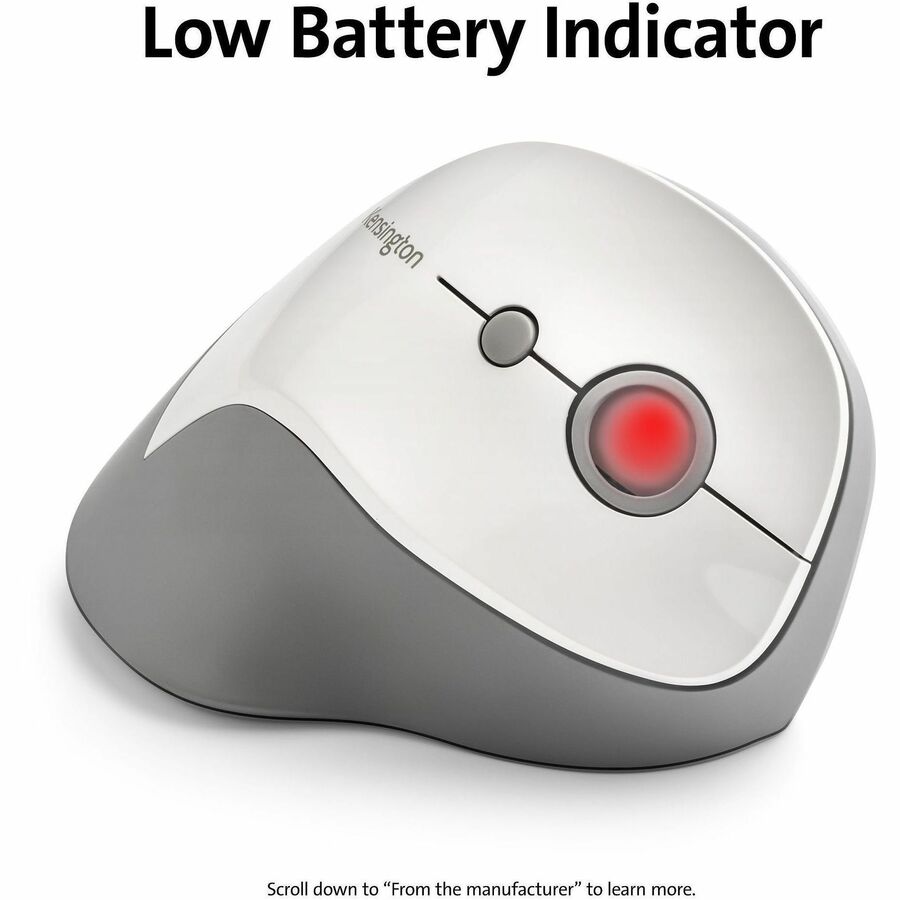Image of Kensington® Pro Fit Ergo Vertical Wireless Mouse, 2.4 Ghz Frequency/65.62 Ft Wireless Range, Right Hand Use, Gray