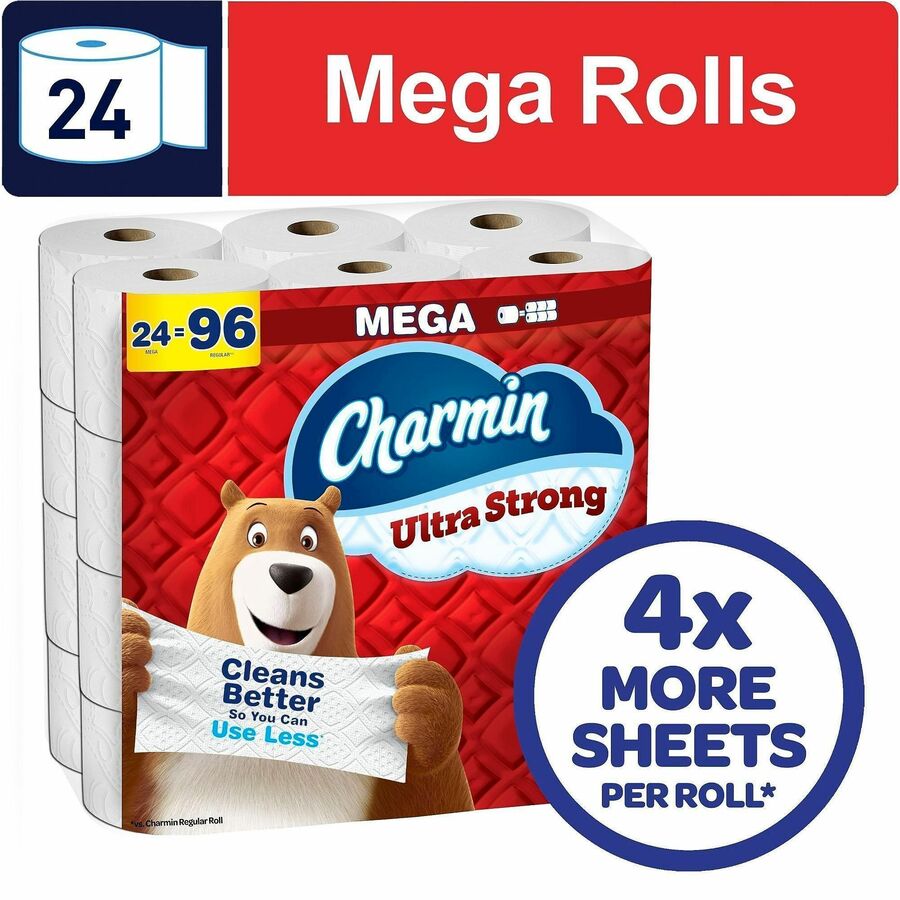 Image of Charmin Ultra Strong 13214 Mega Roll Bath Tissue, 2 Ply, Mega, 220 Sheets/Roll, Diamond-Weave Texture, White, Paper, 24 / Carton