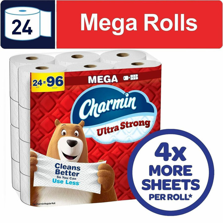 Image of Charmin Ultra Strong 13214 Mega Roll Bath Tissue, 2 Ply, Mega, 220 Sheets/Roll, Diamond-Weave Texture, White, Paper, 24 / Carton
