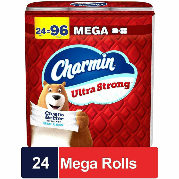 Image of Charmin Ultra Strong 13214 Mega Roll Bath Tissue, 2 Ply, Mega, 220 Sheets/Roll, Diamond-Weave Texture, White, Paper, 24 / Carton
