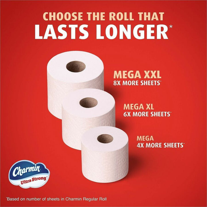 Image of Charmin Ultra Strong 13214 Mega Roll Bath Tissue, 2 Ply, Mega, 220 Sheets/Roll, Diamond-Weave Texture, White, Paper, 24 / Carton