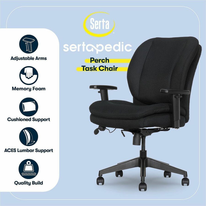 Image of Serta 48967A Chair, 5-star Base, Black, Memory Foam, Fabric, Armrest, 1 Each