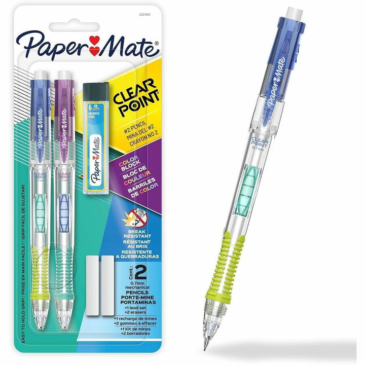 Image of Paper Mate 2221451 Clearpoint Mechanical Pencil, 0.7 mm Lead, 2 / Pack