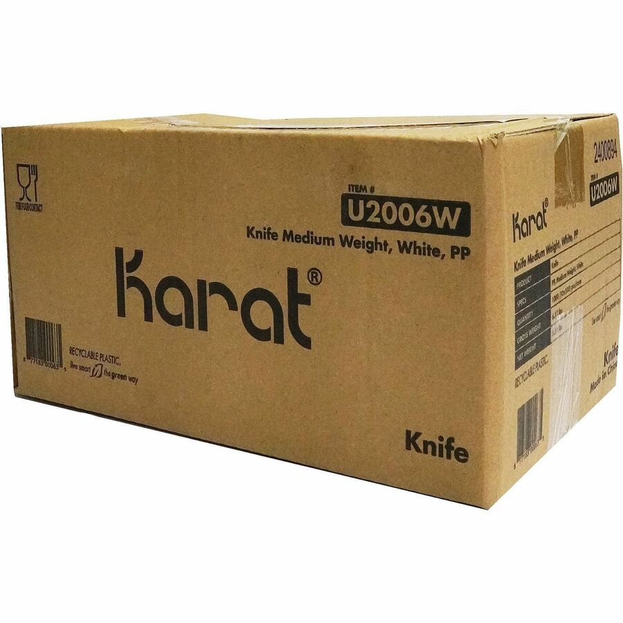 Image of Karat U2006W Knife Med-weight/White, Knife, Knife, Restaurant, Cafeteria, Polypropylene Plastic, White, 100/Box, 10 / Carton