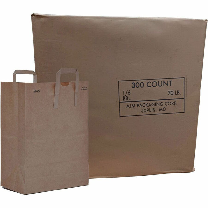 Image of AJM HS70NP3CES 1/6 BBL #70 Kraft Paper Grocery Sacks, #70, 6.72 gal Capacity, Natural Kraft, Paper, Foodservice, Grocery, Supplies, 300 / Carton