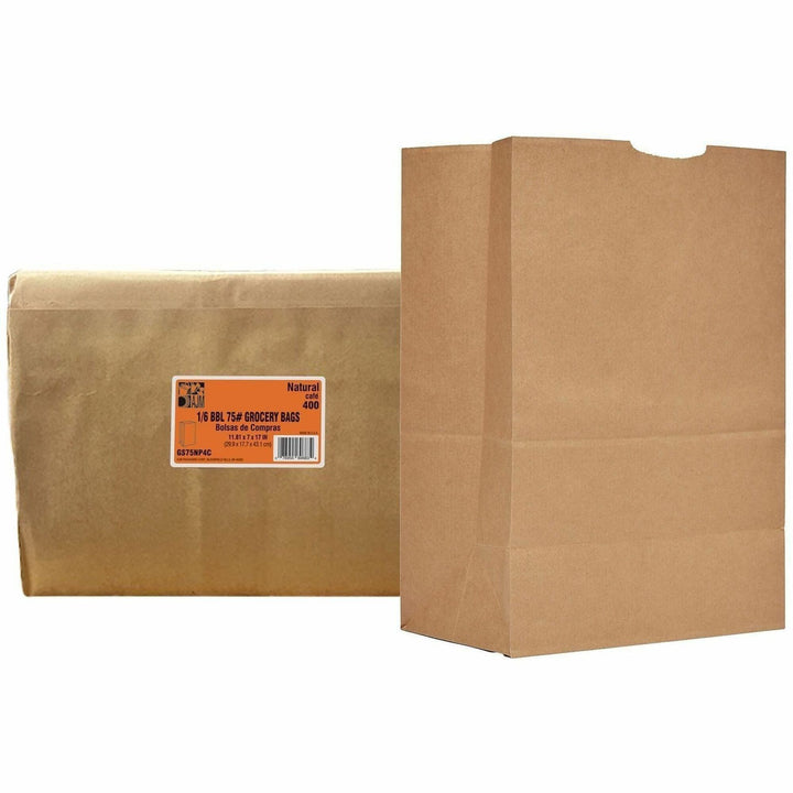 Image of AJM GS75NP4CES 1/6 BBL #75 Kraft Paper Grocery Sacks, 6.72 gal Capacity, Natural Kraft, Paper, Foodservice, Grocery, Supplies, 400 / Carton