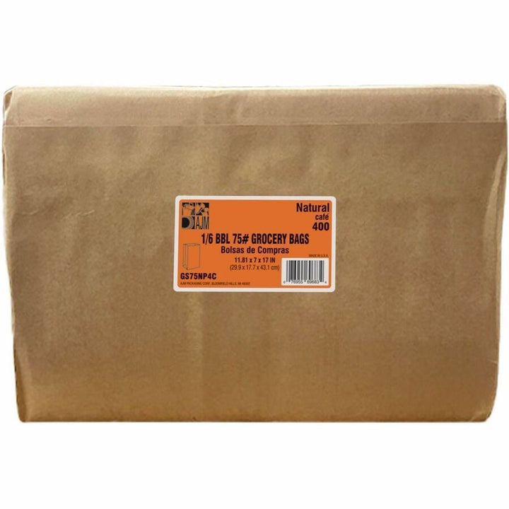 Image of AJM GS75NP4CES 1/6 BBL #75 Kraft Paper Grocery Sacks, 6.72 gal Capacity, Natural Kraft, Paper, Foodservice, Grocery, Supplies, 400 / Carton