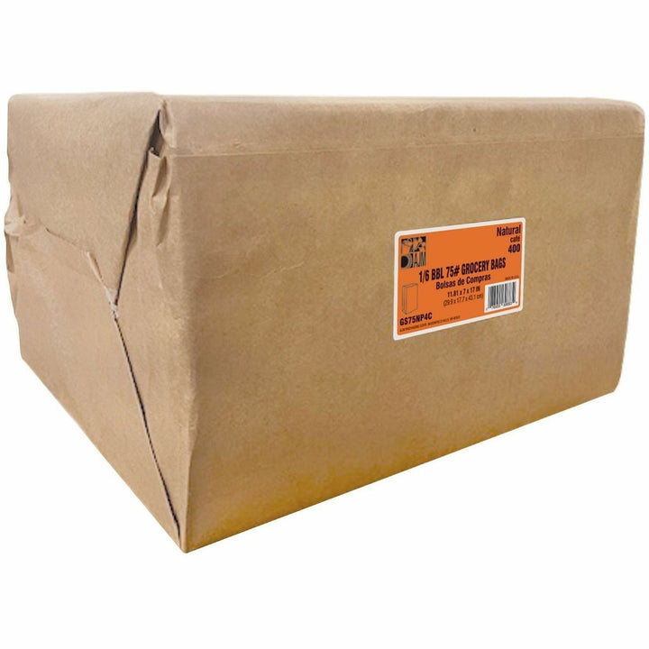 Image of AJM GS75NP4CES 1/6 BBL #75 Kraft Paper Grocery Sacks, 6.72 gal Capacity, Natural Kraft, Paper, Foodservice, Grocery, Supplies, 400 / Carton