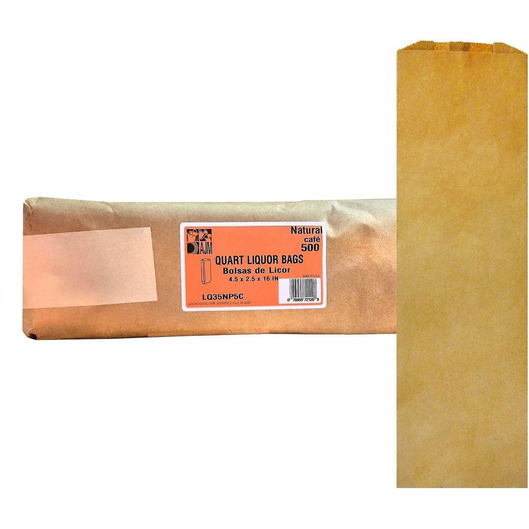 Image of AJM LQ35NP5CES Quart-Size Liquor Bags, Natural Kraft, Paper, Bottle, Supplies, Recycled, 500 / Carton