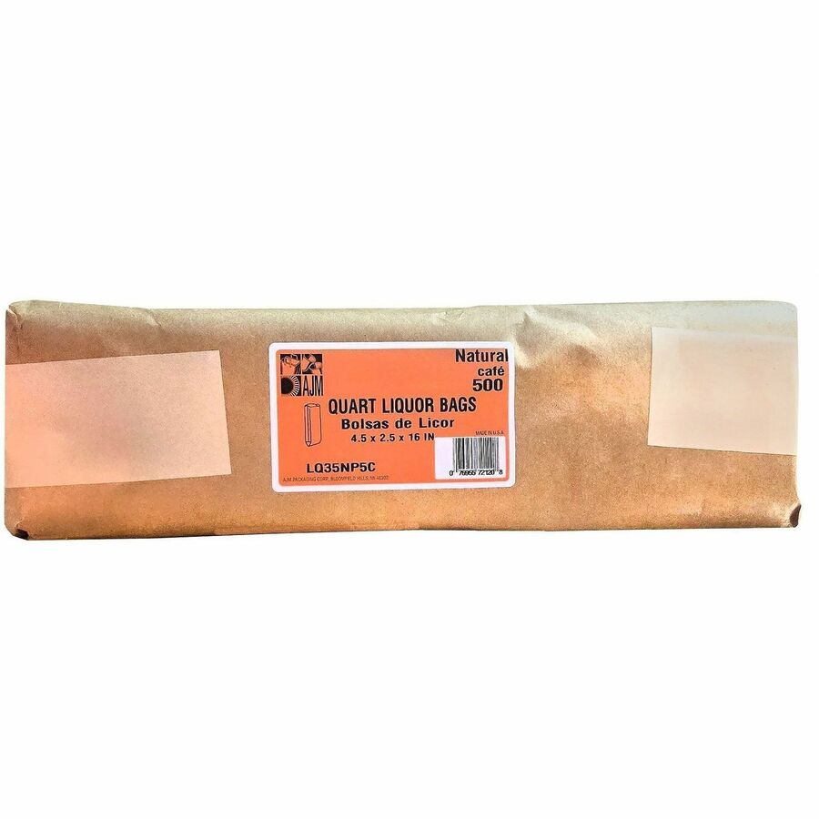 Image of AJM LQ35NP5CES Quart-Size Liquor Bags, Natural Kraft, Paper, Bottle, Supplies, Recycled, 500 / Carton