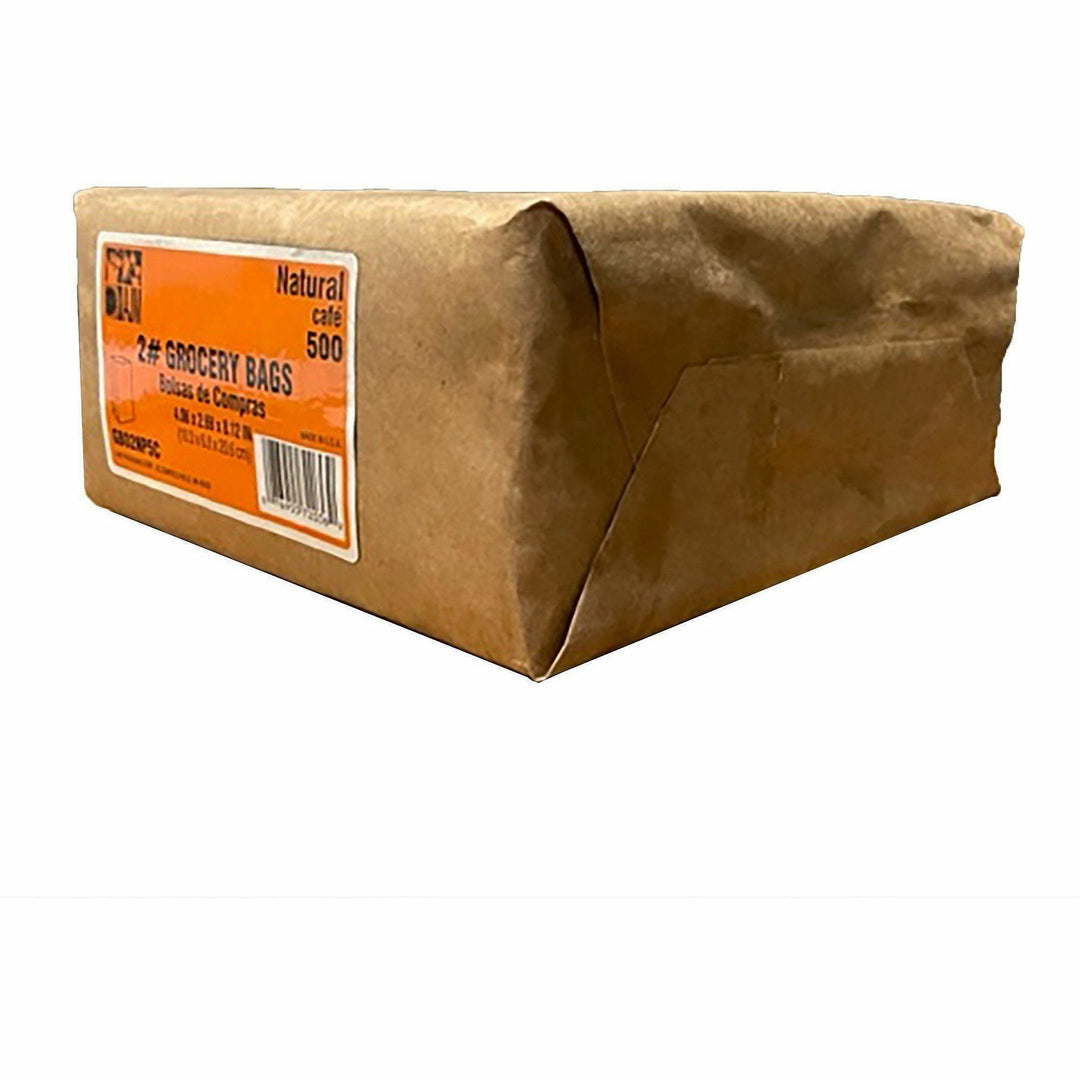 Image of AJM GB02NP5CES #2 Kraft Paper Grocery Bags, #2, 2.40" L x 4.30" Width, Brown, Paper, Grocery, Supplies, Recycled, 500 / Pack