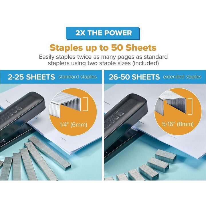 Image of Bostitch B615BLKVP Titan Heavy-Duty Stapler Value Pack, Staples Upto 50 Sheet, Staple Size: 0.25" , 0.31", Black, Metal, Rubber, 1 Each