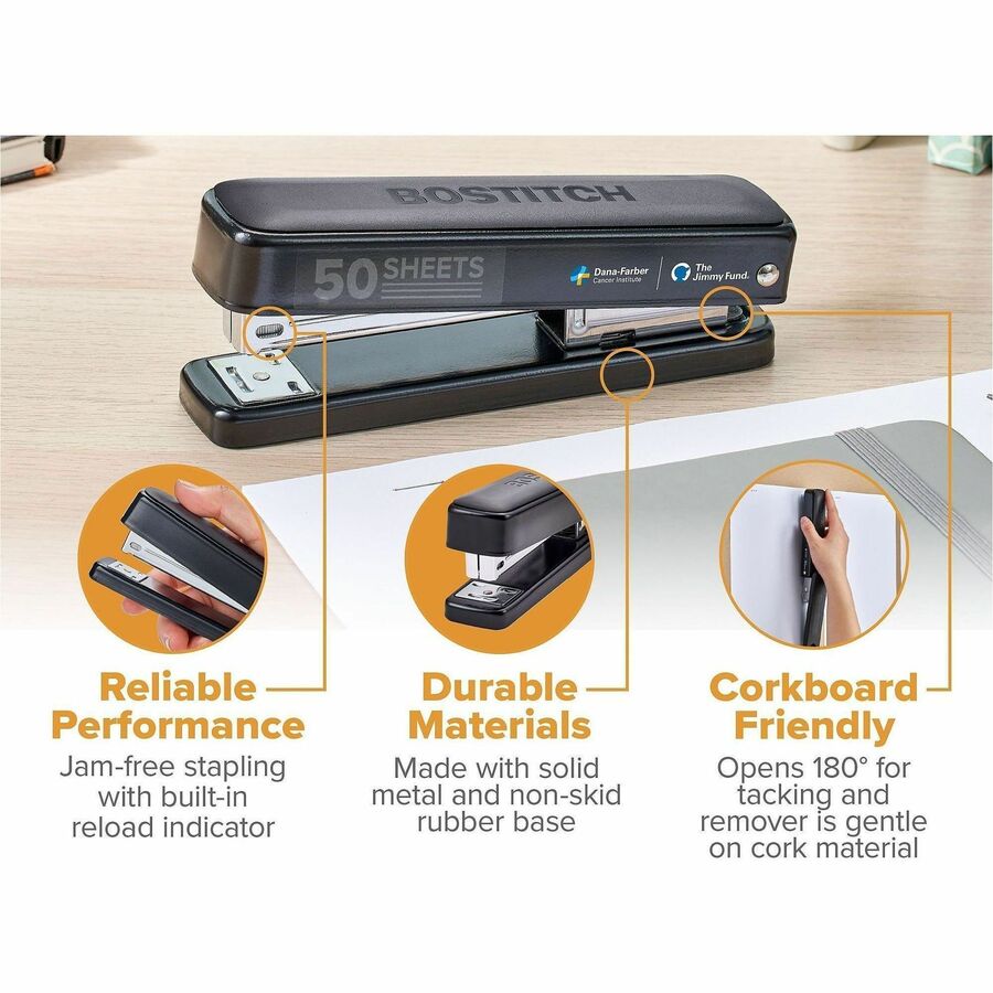 Image of Bostitch B615BLKVP Titan Heavy-Duty Stapler Value Pack, Staples Upto 50 Sheet, Staple Size: 0.25" , 0.31", Black, Metal, Rubber, 1 Each