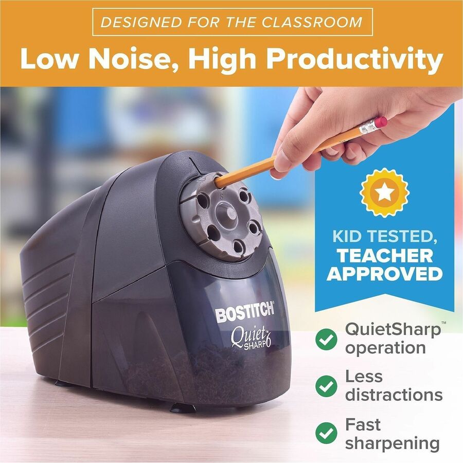 Image of Bostitch EPS10BLK Quiet Sharp 6 Electric Pencil Sharpener, 6 Hole(s), Black, 1 Each