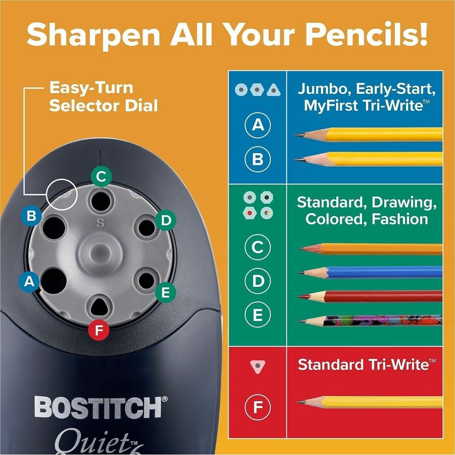 Image of Bostitch EPS10BLK Quiet Sharp 6 Electric Pencil Sharpener, 6 Hole(s), Black, 1 Each